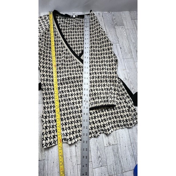 Nicola Y2K Womens Chain Link Beige/Black Babydoll Surplice Crinkle Top M Pinup - Picture 9 of 13